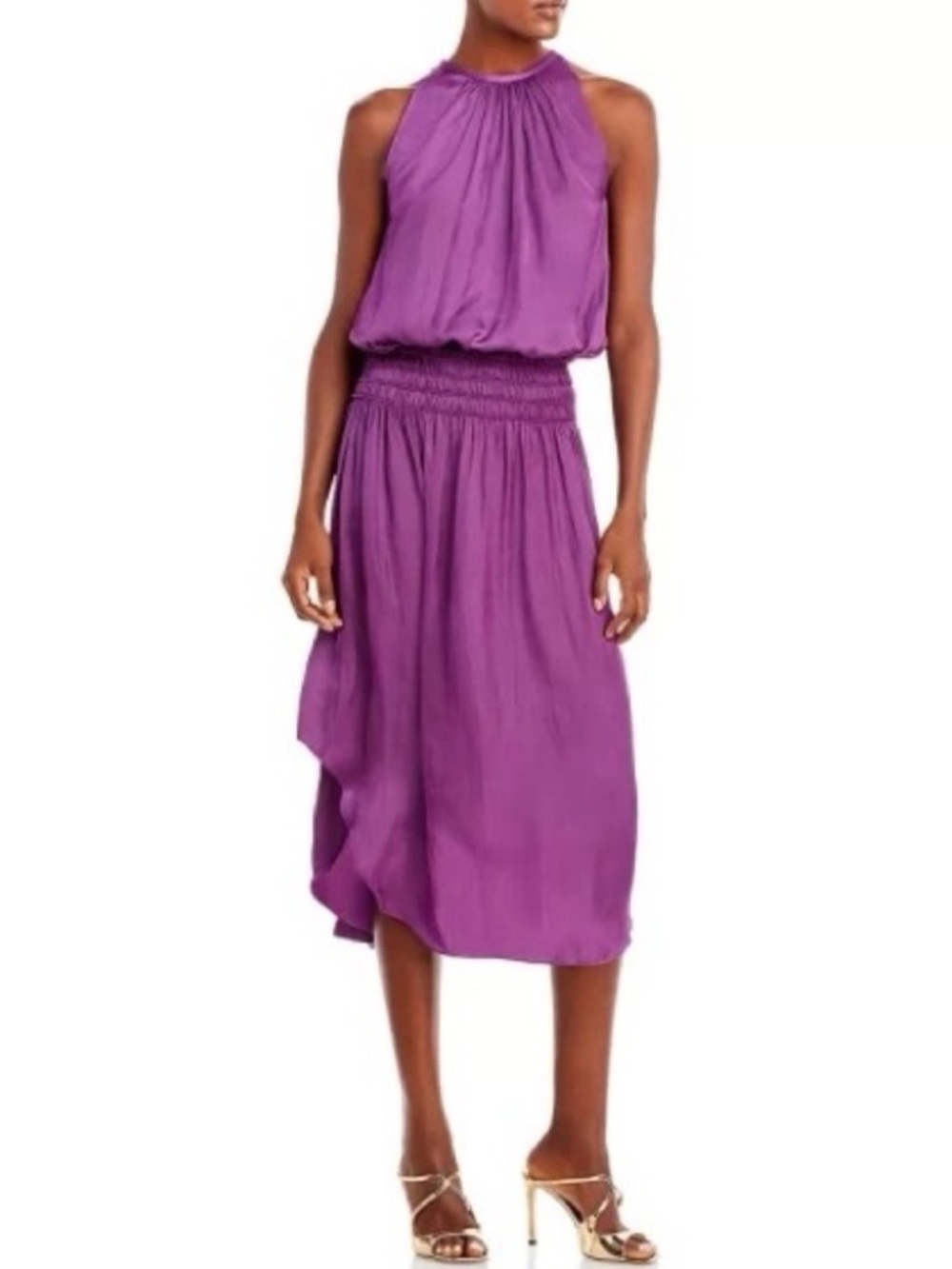 Ramy Brook Violet Audrey Halter Smocked-Waist Midi Dress